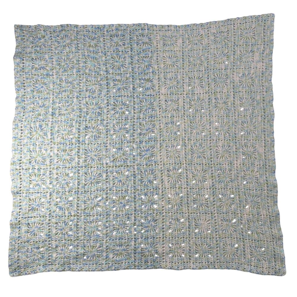 Vintage Baby Blanket/afghan, throw in multicolored pastel blues, greens & white